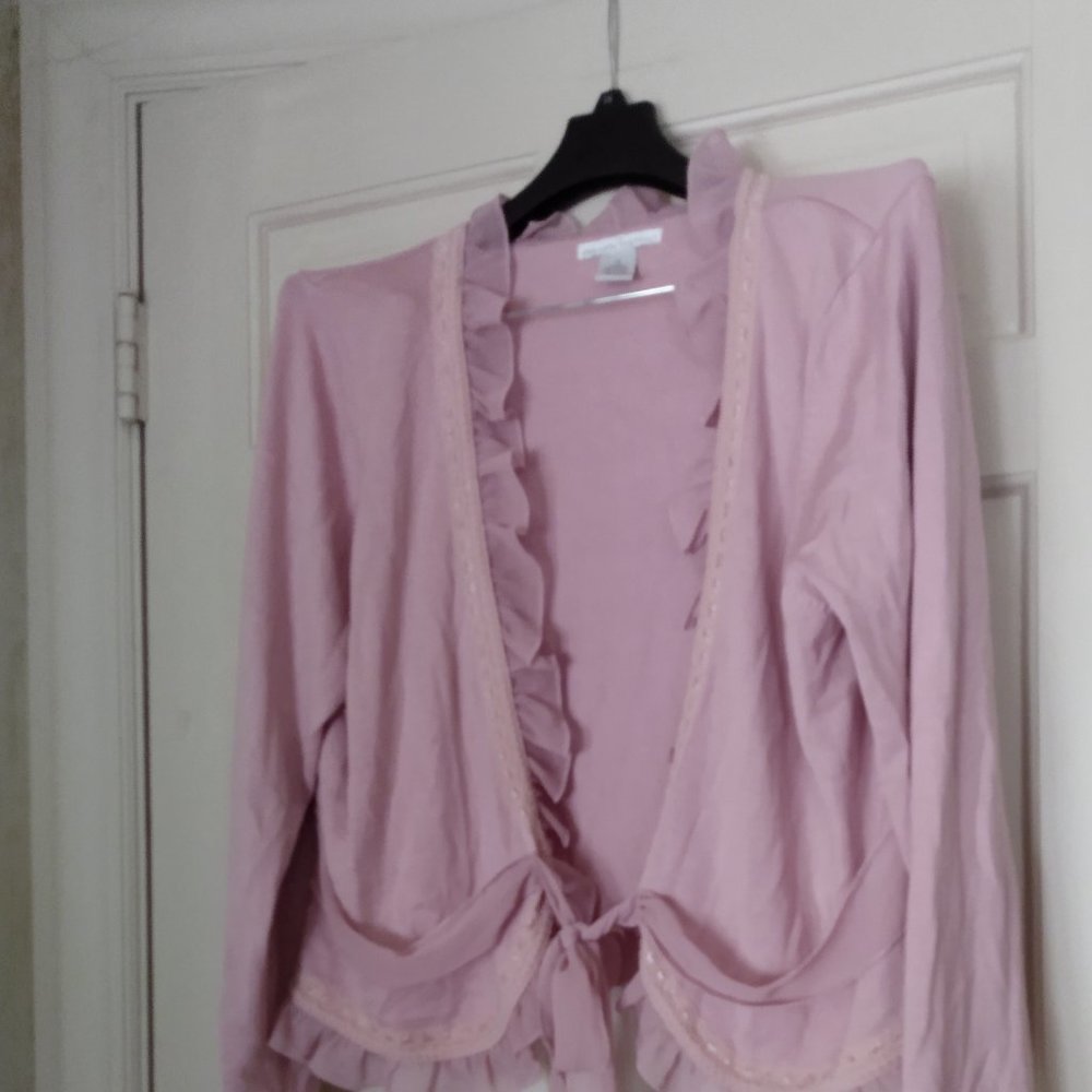 Fashion Instincts Silk Blend Mauve Pink Sweater tie in front Size 1x